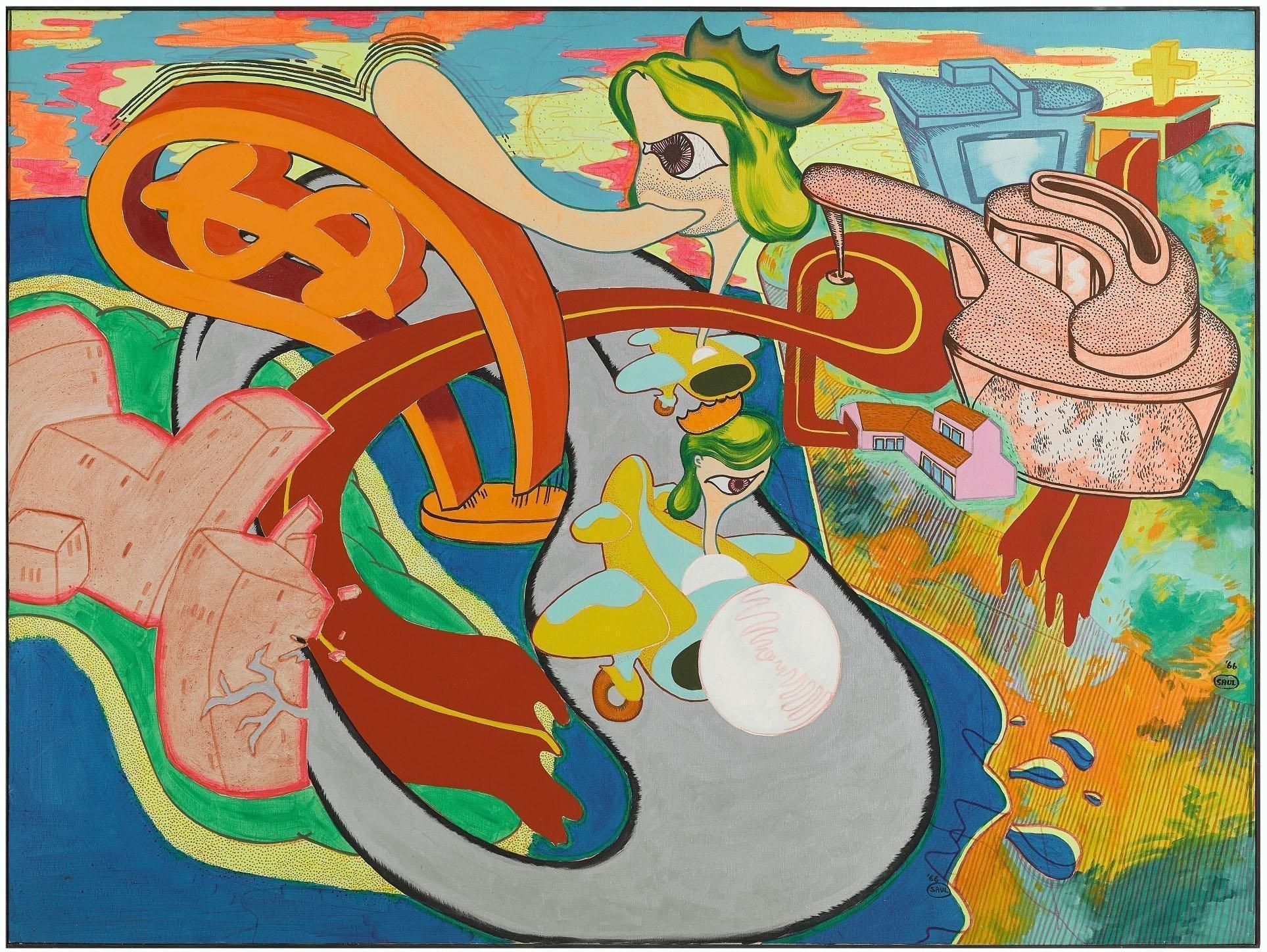 Peter Saul, San Francisco n°2, 1966, huile fluorescente sur toile France, Marseille, Musée d'Art Contemporain MAC, Adagp Paris, 2020, Ville de Marseille, Dist. RMN-Grand Palais / © Benjamin Soligny / Raphaël Chipault Image