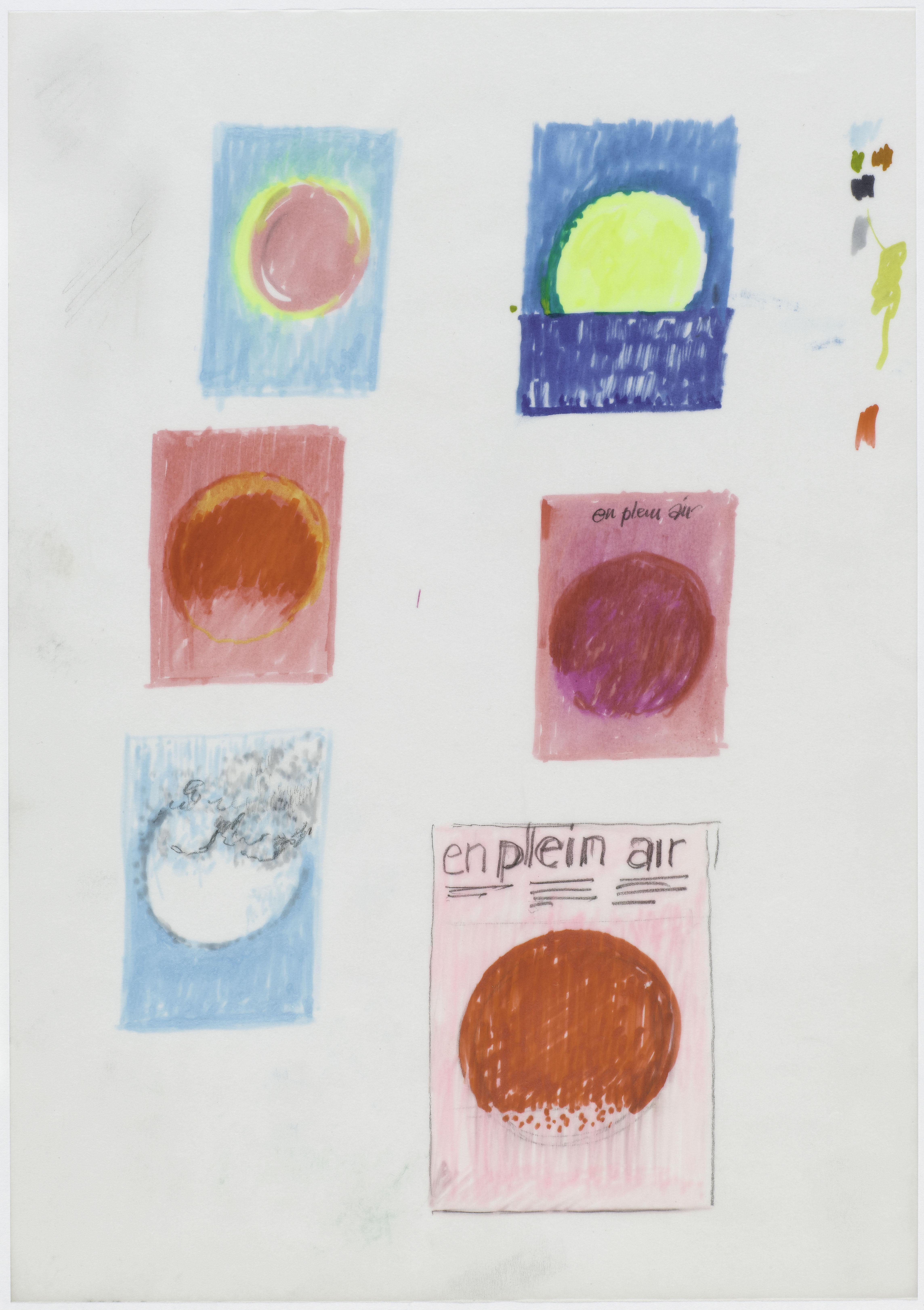 Jean Widmer, « En plein air », esquisses de déclinaison de couleur. Centre Pompidou, Musée national d'art moderne. Centre de création industrielle, Paris. © Centre Pompidou, MNAM, RMN, Grand Palais / Bertrand Prévost © ADAGP, Paris 2023 Image
