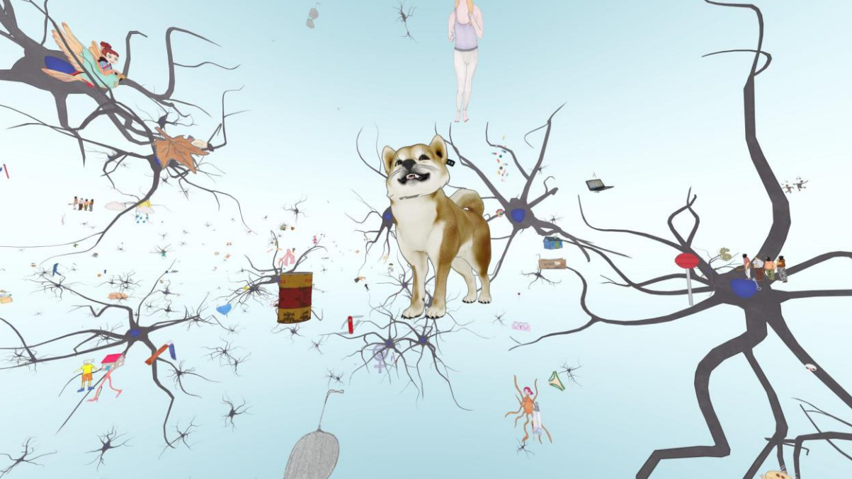 Jeanne Susplugas, « I will sleep when I’m dead », 2021. Impression, encre et peinture sur papier (réalisé à partir des vues du casque), 72 x 120 cm. © DR Image